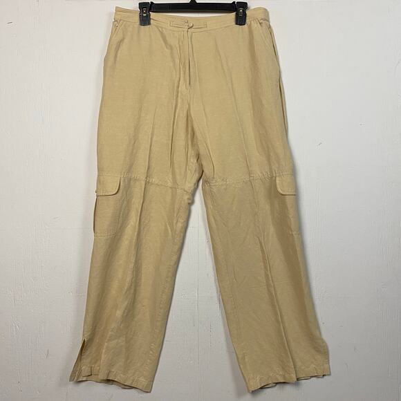 J. Jill Butter Yellow Silk Linen Cargo Pants Size 16 - Picture 1 of 9